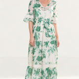 Hope & Ivy Bell Sleeve Maxi Dress With Tie Waist And Floral Print