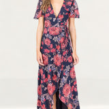 Hope & Ivy Navy Floral Wrap Maxi Dress