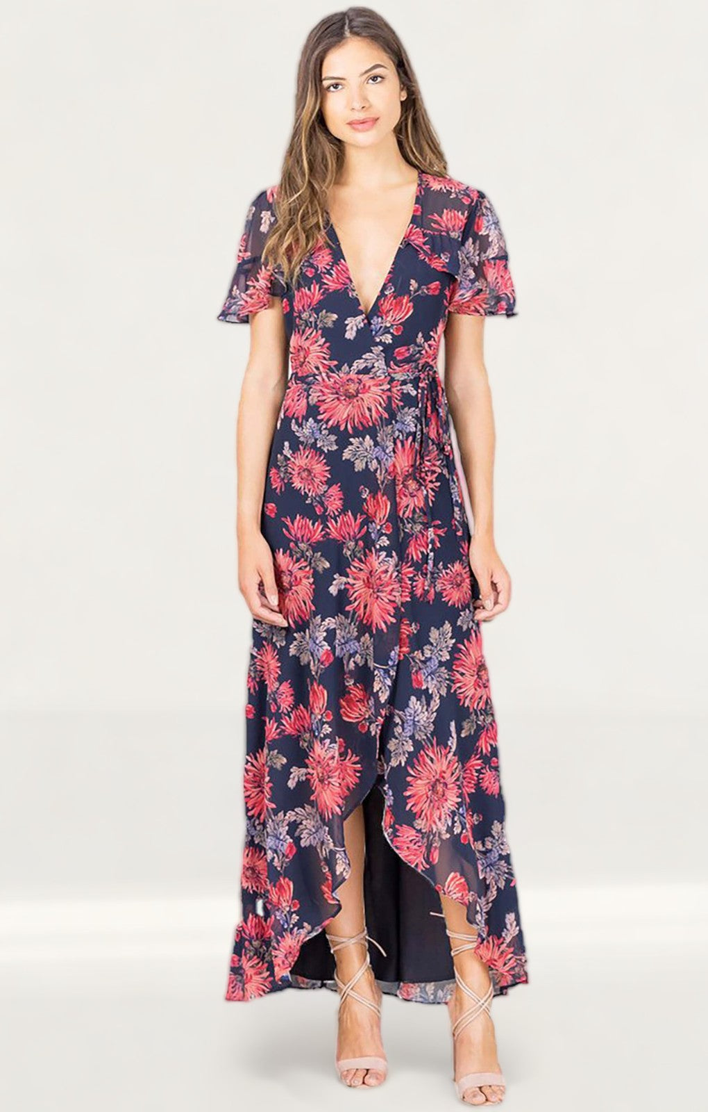 Hope & Ivy Navy Floral Wrap Maxi Dress