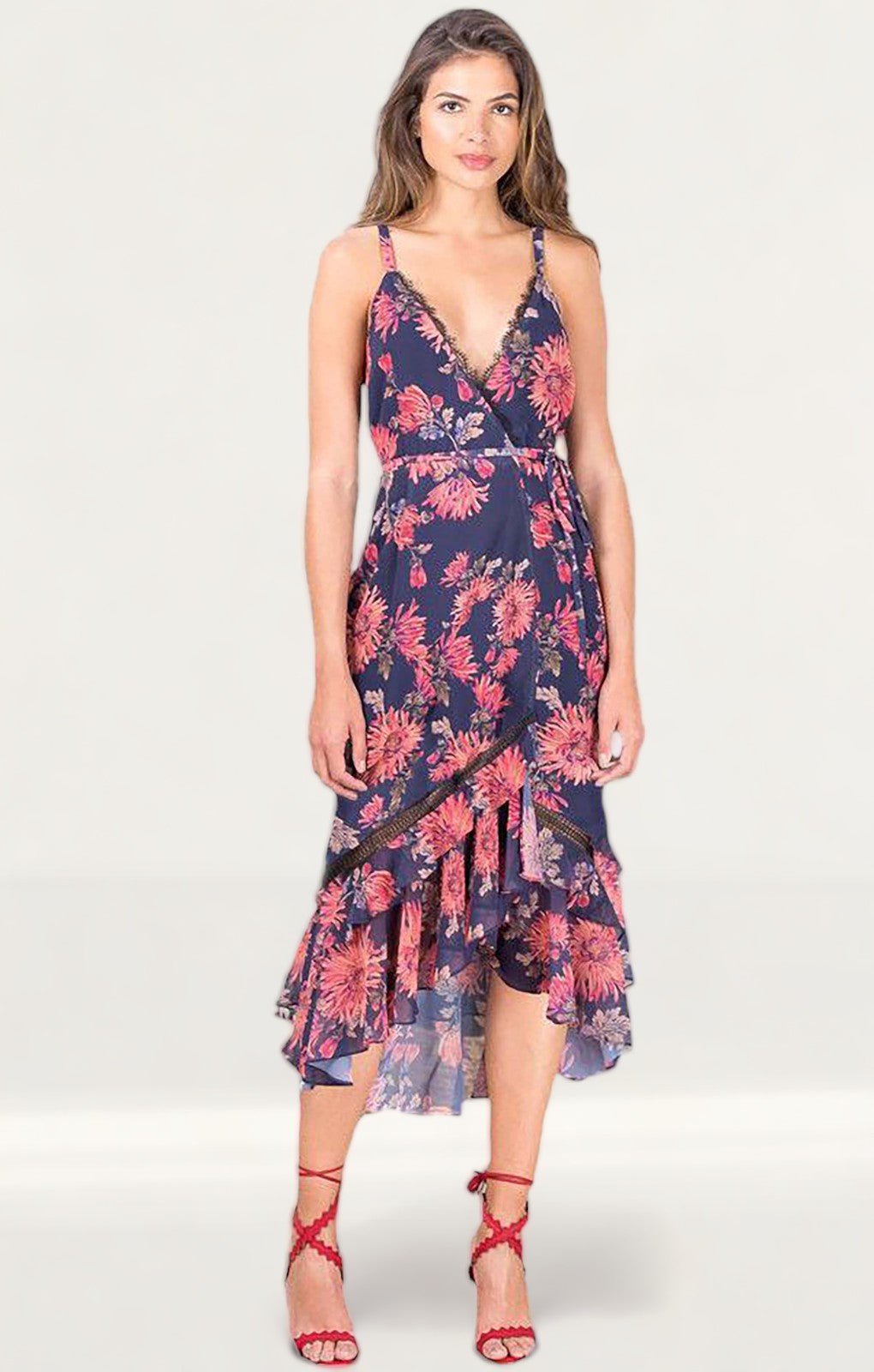 Hope & Ivy Navy Floral Wrap Midi Dress product image