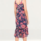 Hope & Ivy Navy Floral Wrap Midi Dress