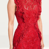 Hope & Ivy Red Ruffle Lace Midi Dress product image