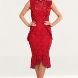Hope & Ivy Red Ruffle Lace Midi Dress product image