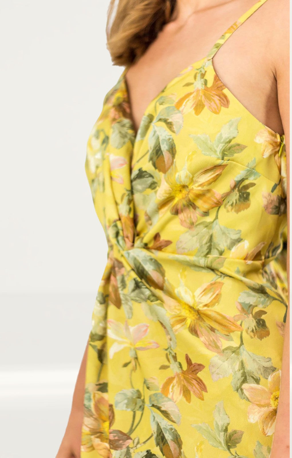 Hope & Ivy Yellow Twist Front Floral Cami Dress