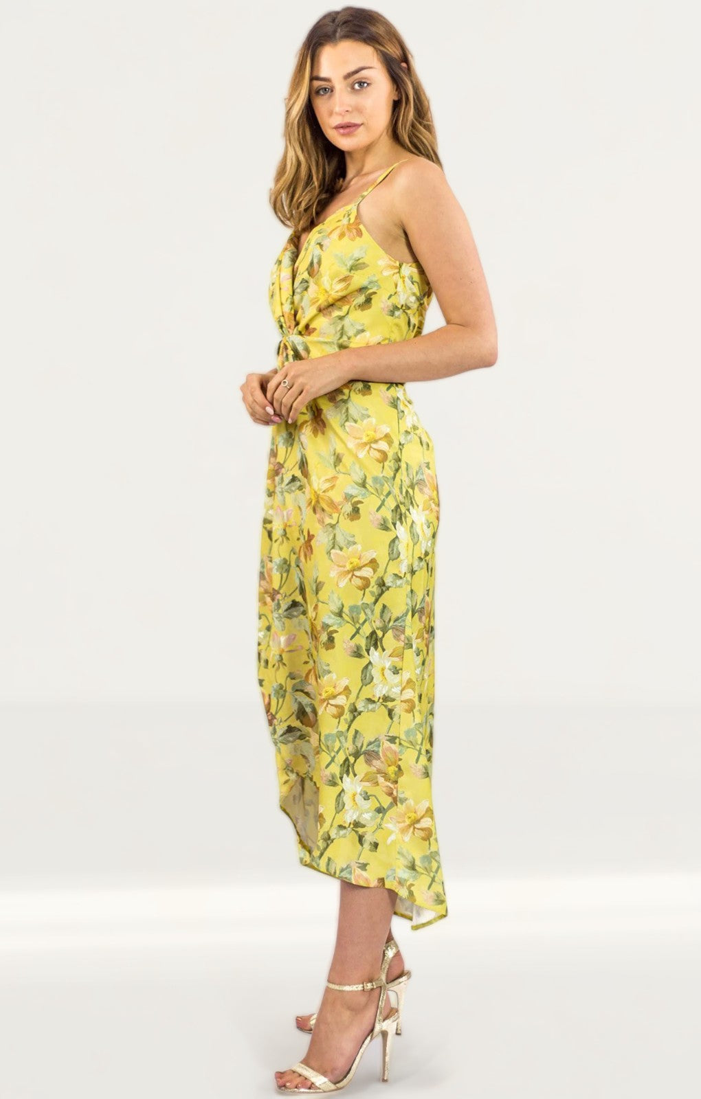 Hope & Ivy Yellow Twist Front Floral Cami Dress