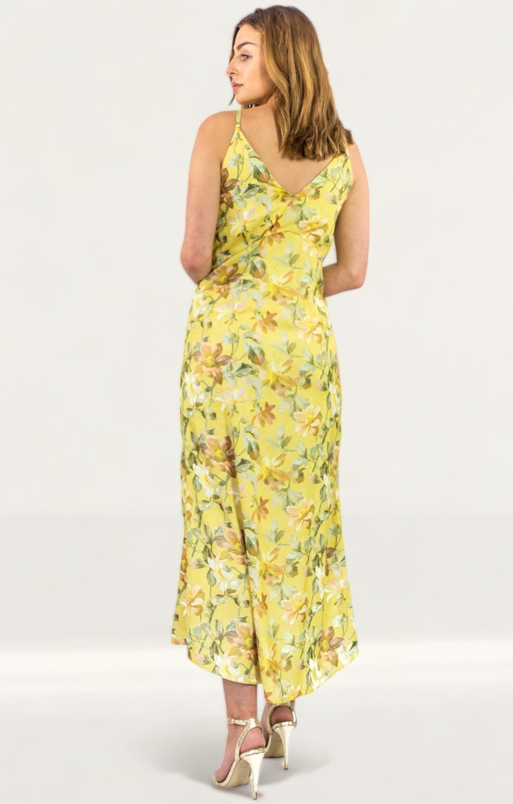 Hope & Ivy Yellow Twist Front Floral Cami Dress