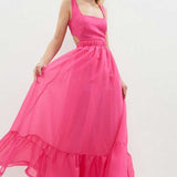 Coast Square Neck Open Back Organza Midi Dress