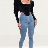 House Of CB Black Gracie Velvet Corset Top
