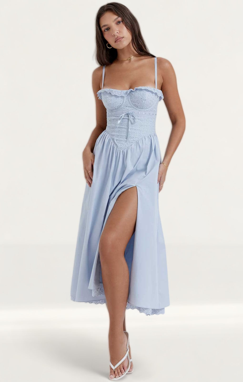 House of CB Jaime Soft Blue Broderie Anglais Midi SunDress product image