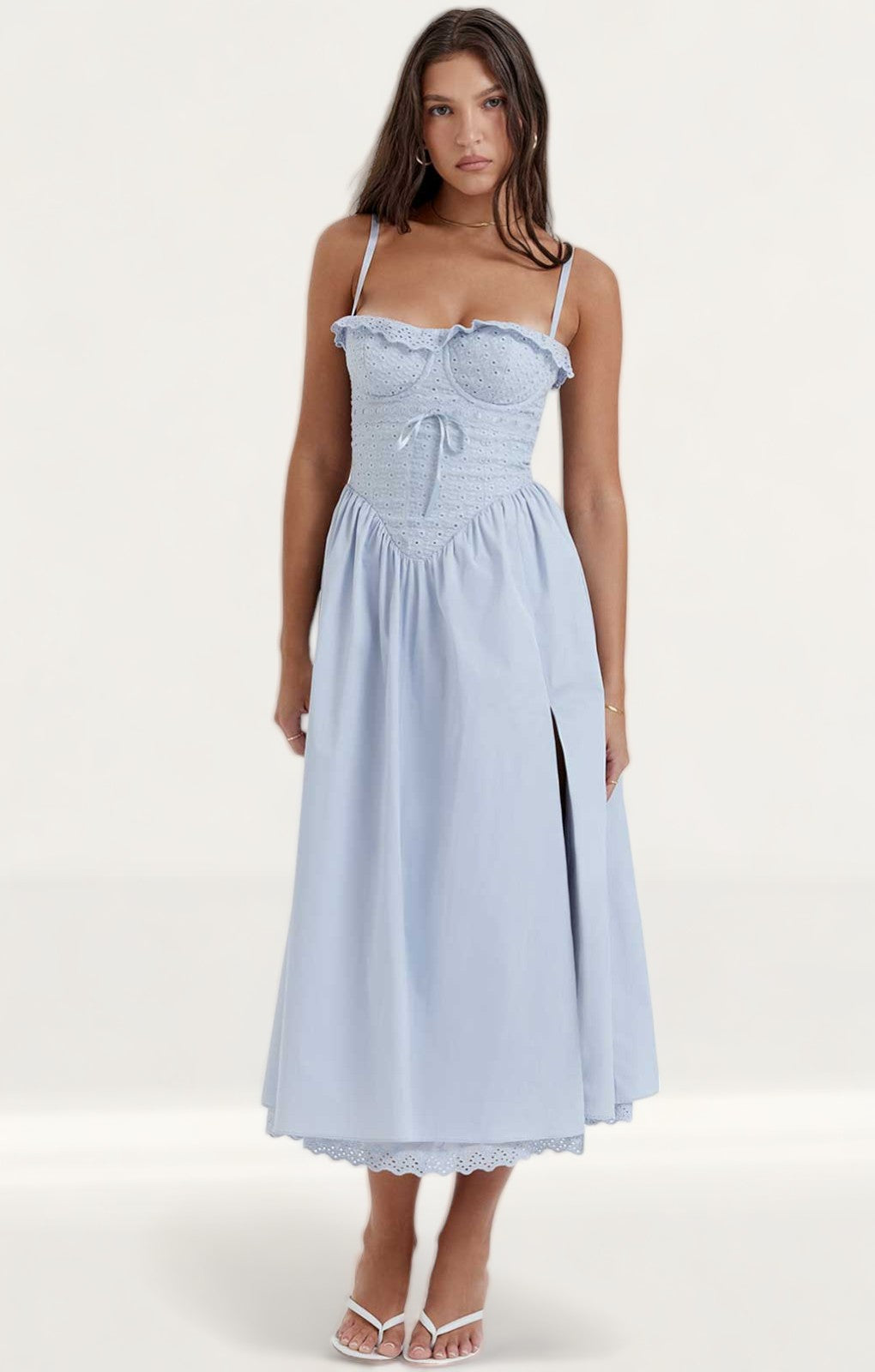 House of CB Jaime Soft Blue Broderie Anglais Midi SunDress product image