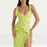 House of CB Lime Pixie Ruffle Maxi Dress product image