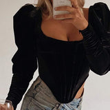 House Of CB Black Gracie Velvet Corset Top