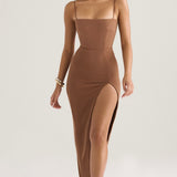 House of CB Jaida Toast Corsett Midi Dress