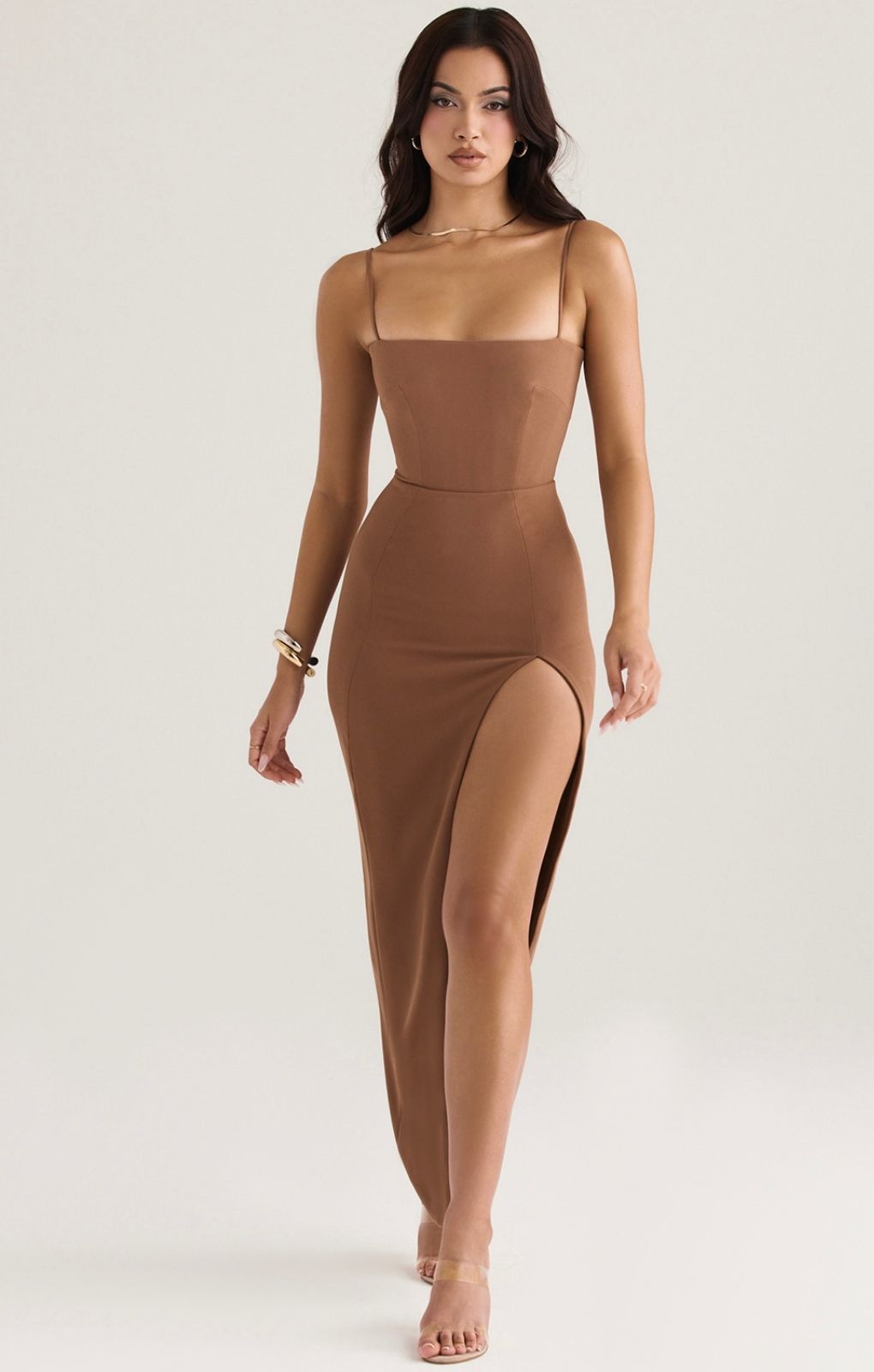 House of CB Jaida Toast Corsett Midi Dress