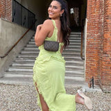 House of CB Lime Pixie Ruffle Maxi Dress