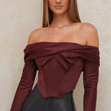 House Of CB Maroon Morgan Satin Draped Corset Top