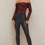 House Of CB Maroon Morgan Satin Draped Corset Top