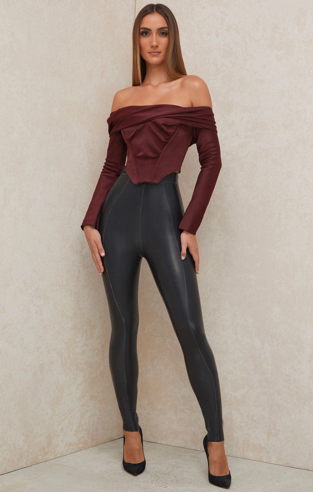 House Of CB Maroon Morgan Satin Draped Corset Top product image