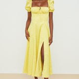 House of CB Talulah Yellow Floral Puff Sleeve Midi Dress product image