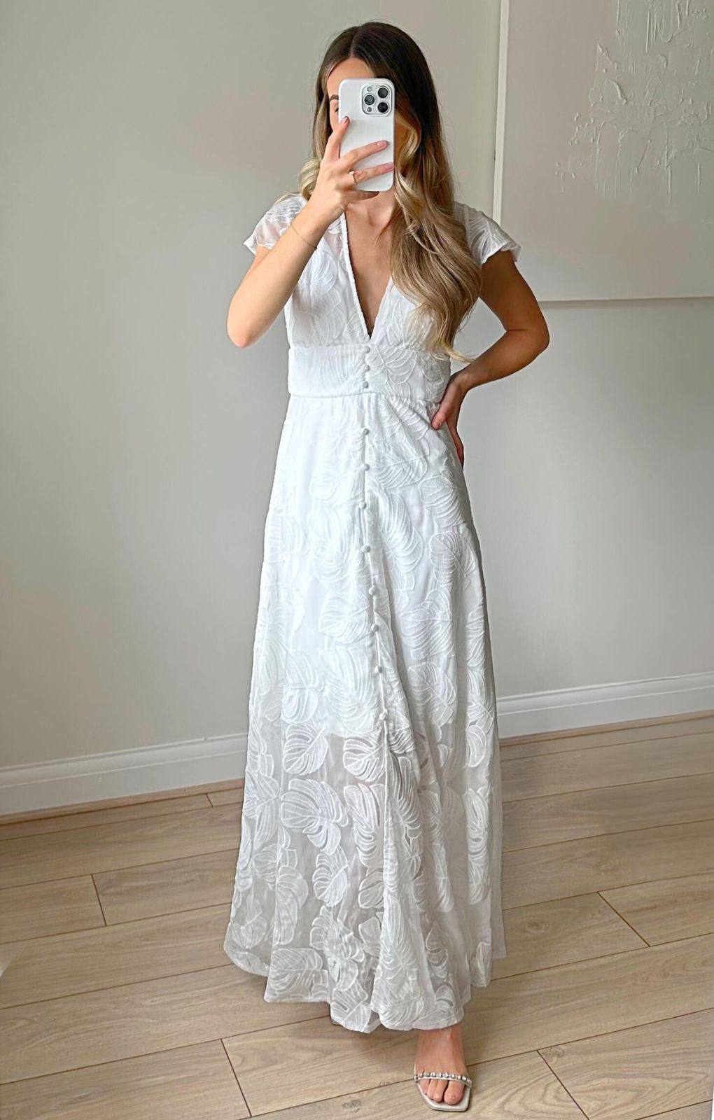 Hutch Nia Dress in White Monsteras Leaf