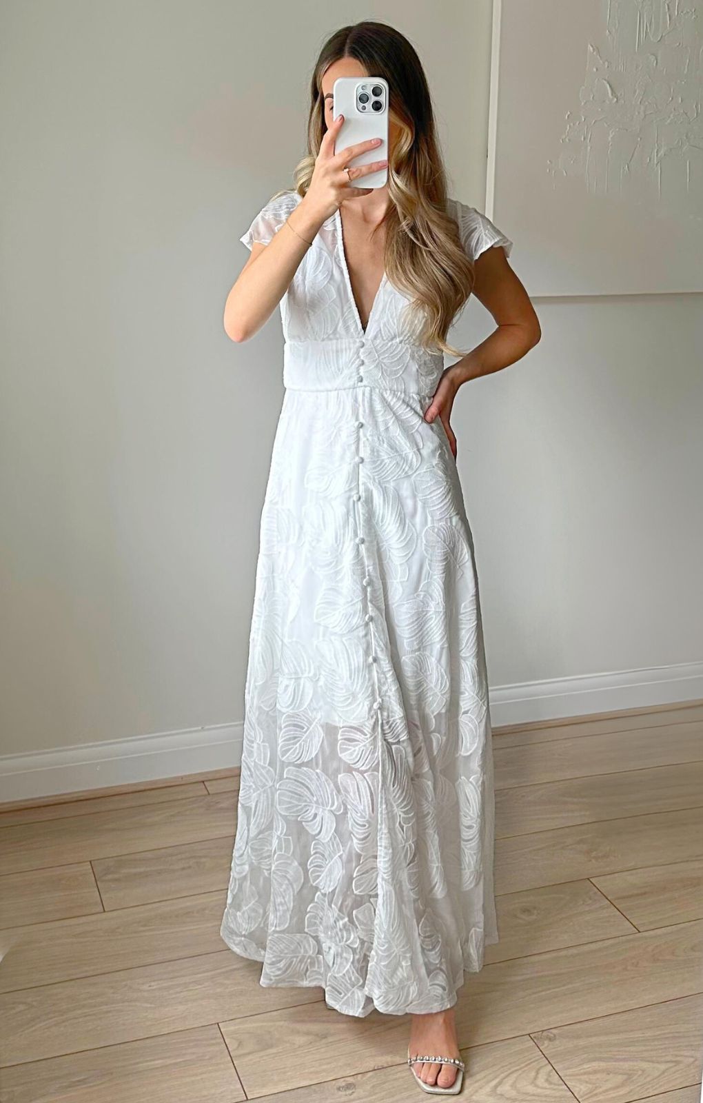 Hutch Nia Dress in White Monsteras Leaf product image