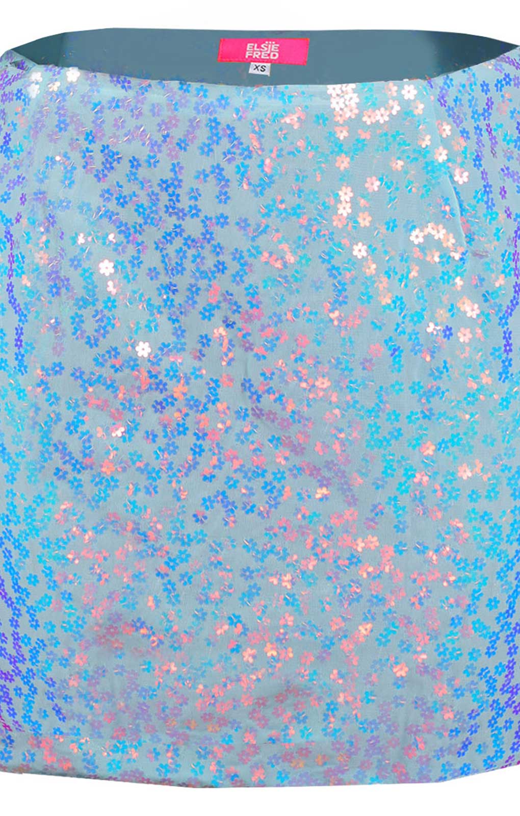 Elsie & Fred Illicit Baby Blue Flower Sequin Handkerchief Top & Skirt