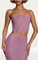Oh Polly Odetta Embellished Strapless Crop Top in Light Pink