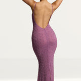 Oh Polly Duhamel Embellished Asymmetric Maxi Dress in Grape