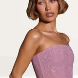 Oh Polly Odetta Embellished Strapless Crop Top in Light Pink