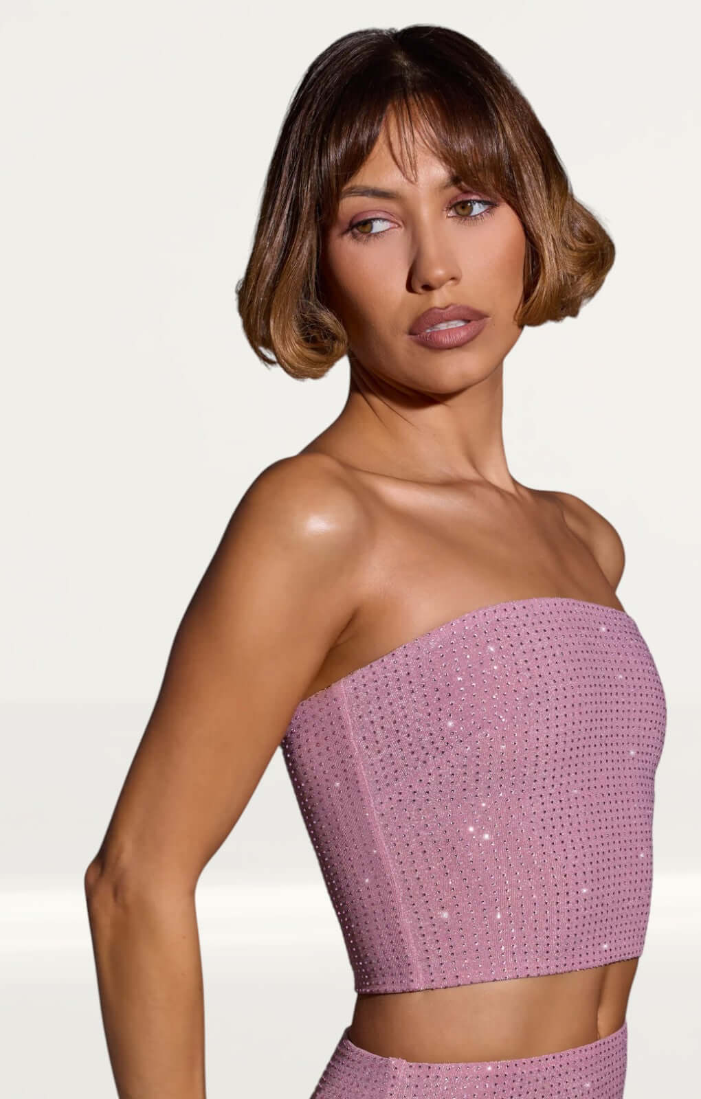 Oh Polly Odetta Embellished Strapless Crop Top in Light Pink
