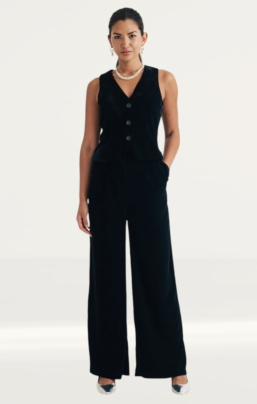 Nobody's Child Black Wide Leg Velvet Trousers