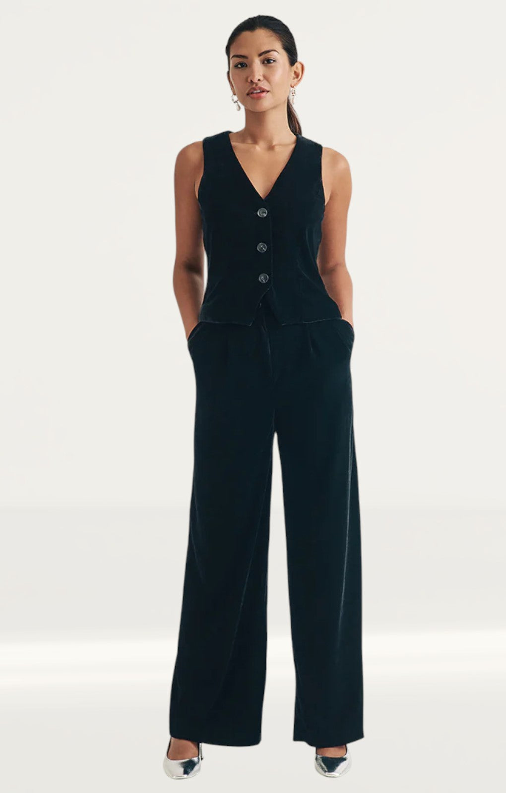 Rent Nobody's Child Black Wide Leg Velvet Trousers Hirestreet