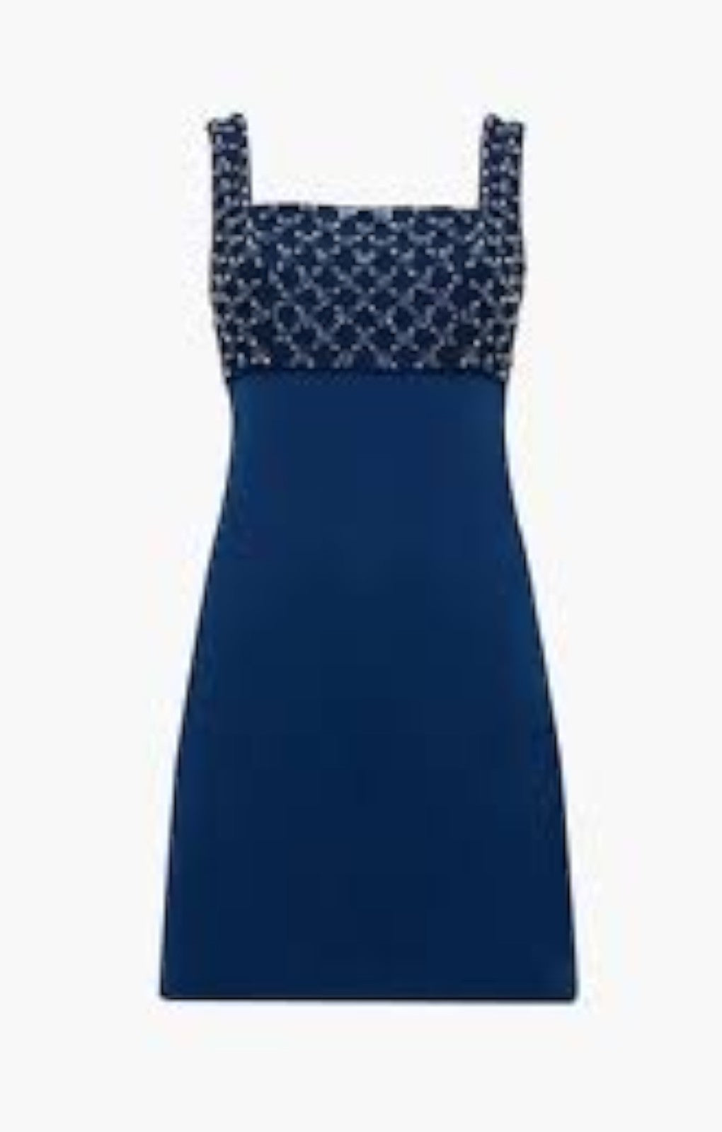 French Connection Embroidered Darcy Crepe Mini Dress in Midnight Blue