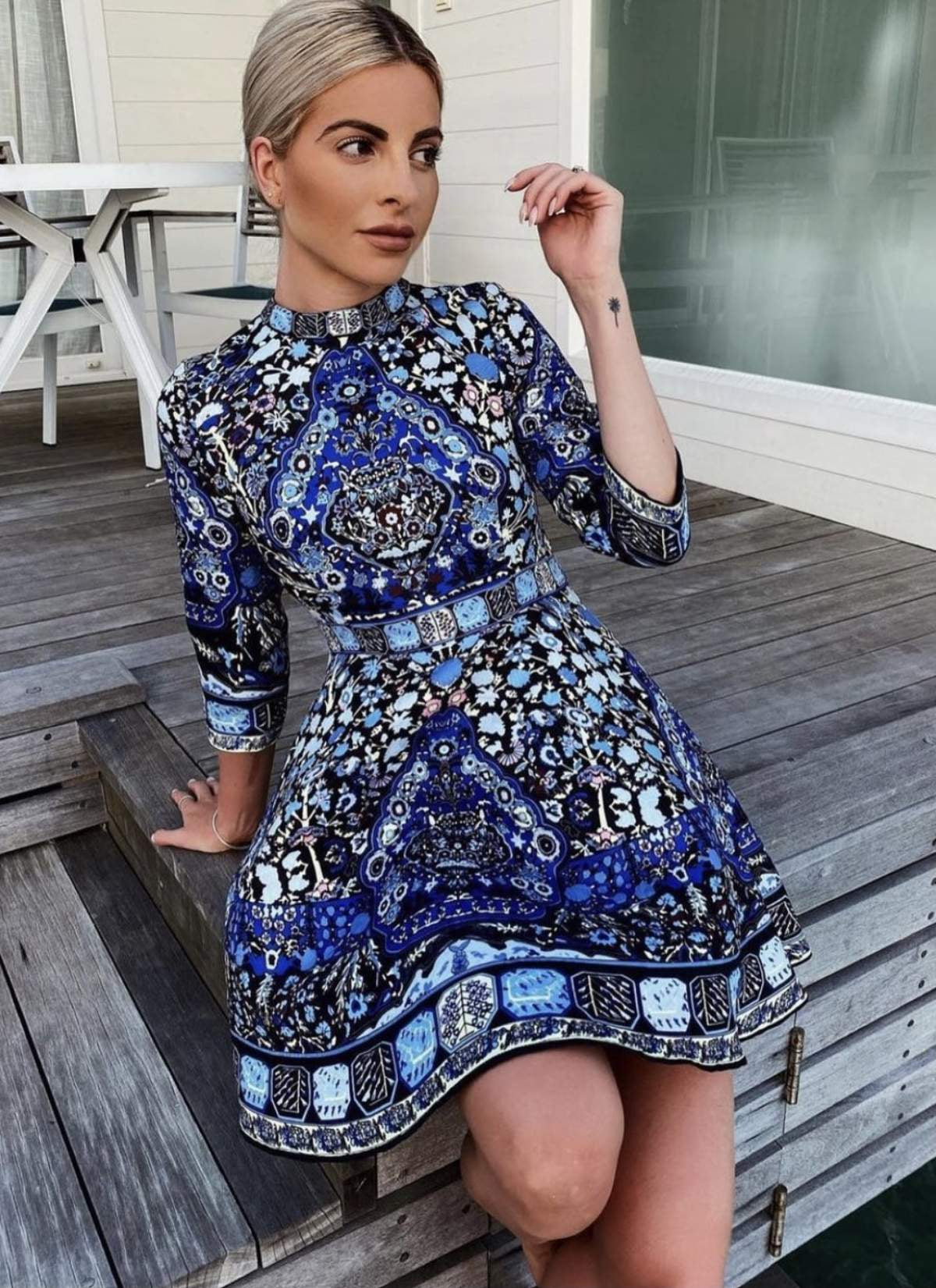 Comino Couture Blue Hue Folk Print Dress