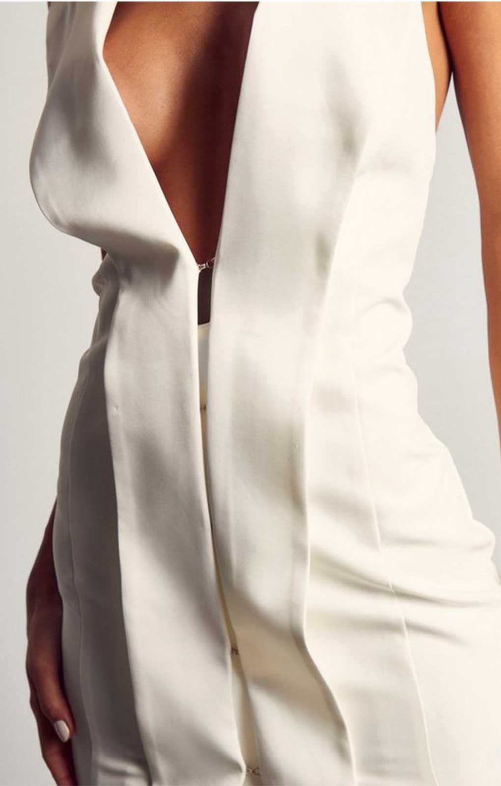 MissPap White Satin Tuxedo Mini Dress