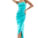 Jaded Rose Tall Cowl Neck Satin Midaxi Dress In Aqua Green