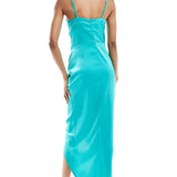 Jaded Rose Tall Cowl Neck Satin Midaxi Dress In Aqua Green