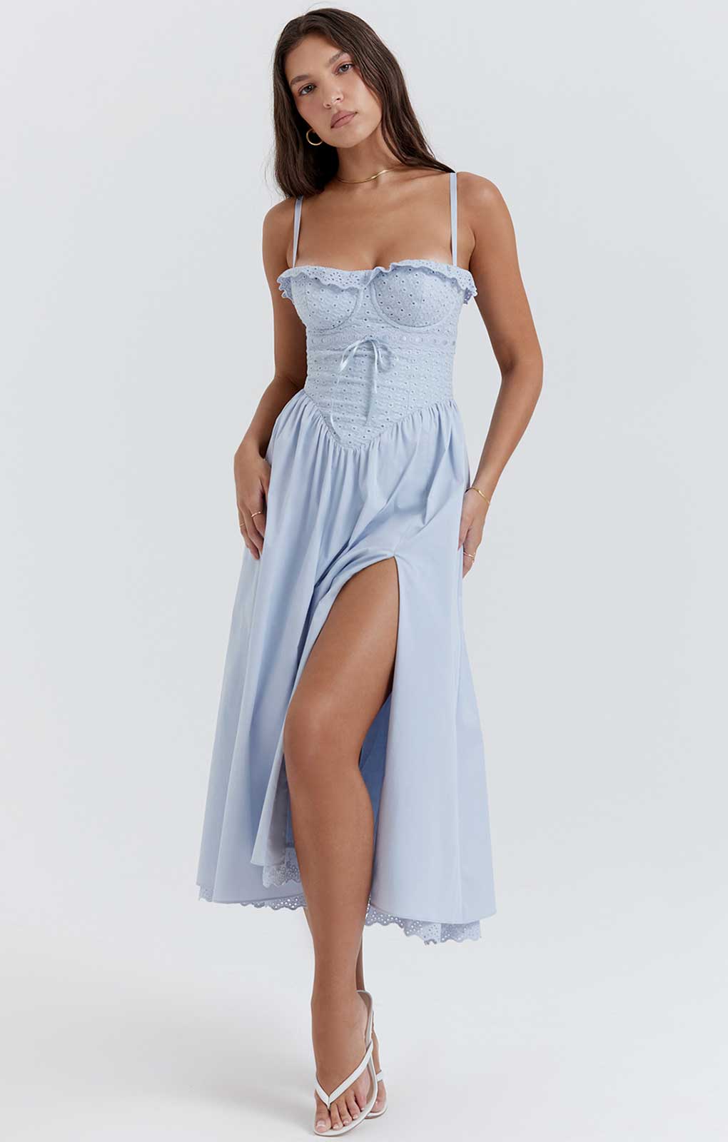 House of CB Jaime Soft Blue Broderie Anglais Midi SunDress product image