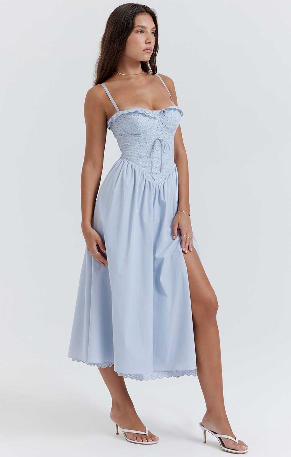 House of CB Jaime Soft Blue Broderie Anglais Midi SunDress product image