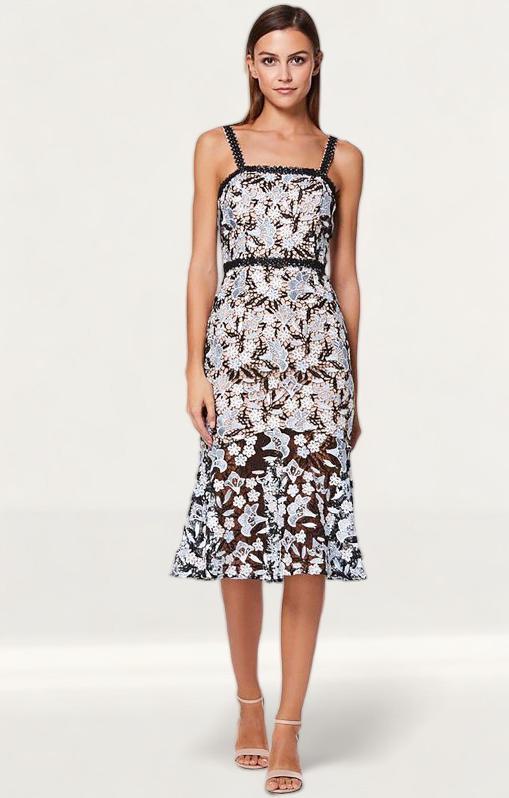 Jarlo Bette All Over Lace Midi Dress With Shoulder Straps