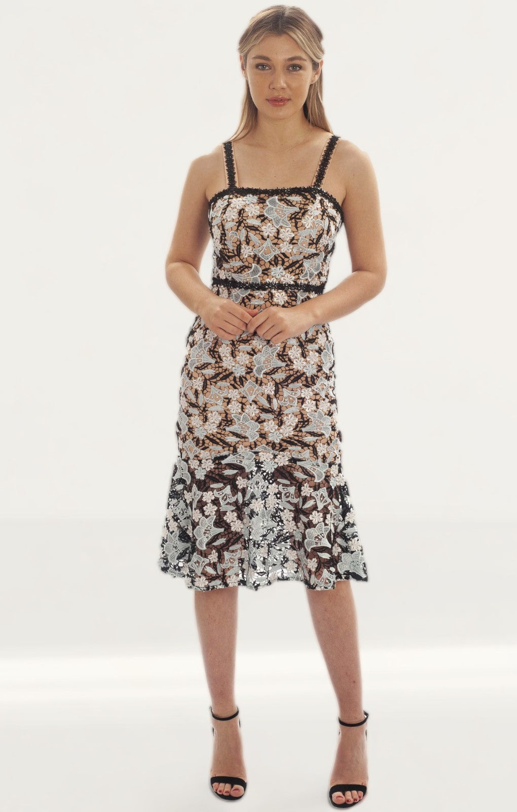 Jarlo Bette All Over Lace Midi Dress With Shoulder Straps