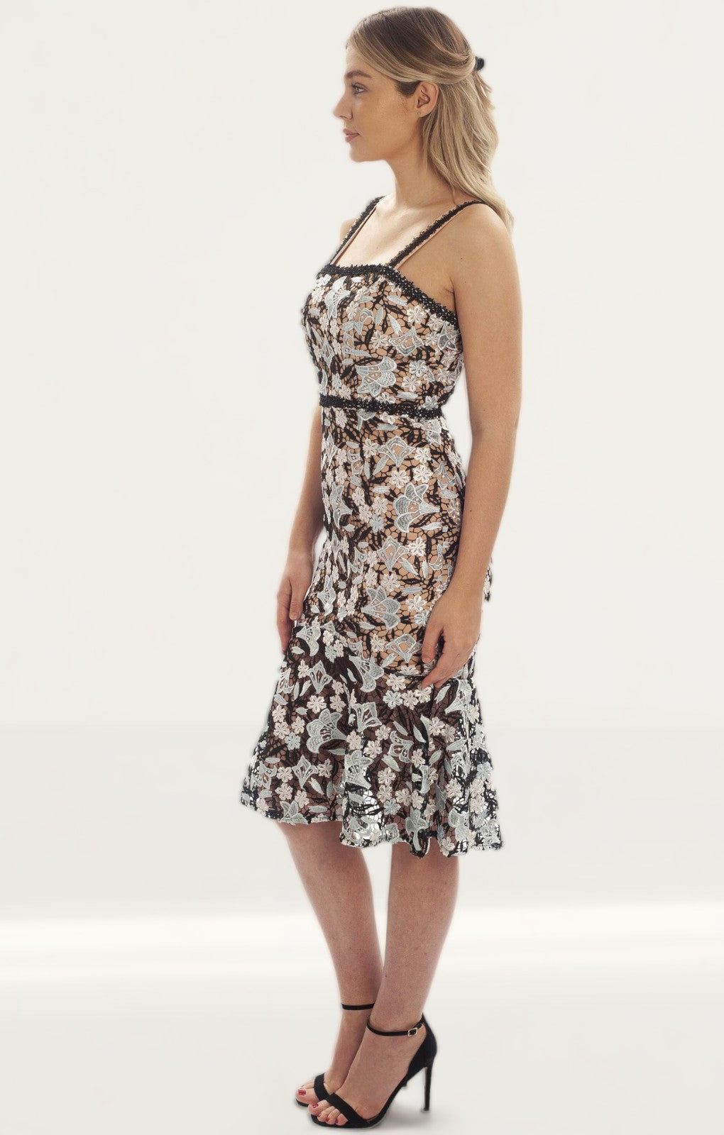 Jarlo Bette All Over Lace Midi Dress With Shoulder Straps