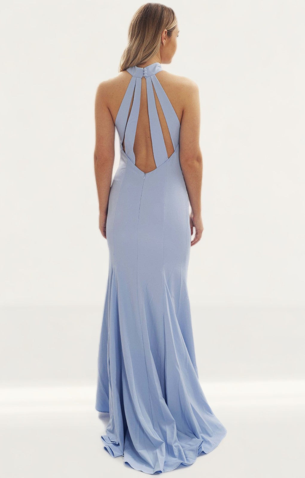 Jarlo Cecily Sky Blue Halterneck Maxi With Back Strap Detail