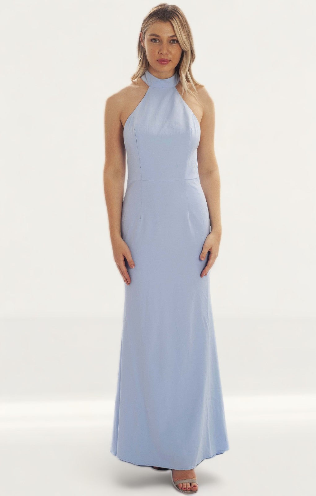 Jarlo Cecily Sky Blue Halterneck Maxi With Back Strap Detail