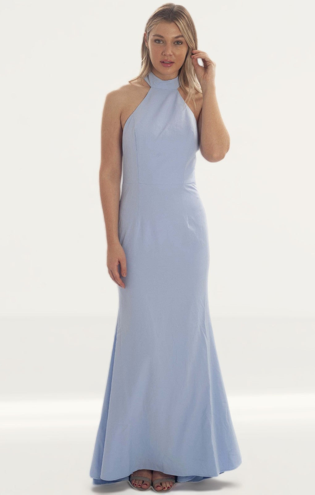 Jarlo Cecily Sky Blue Halterneck Maxi With Back Strap Detail