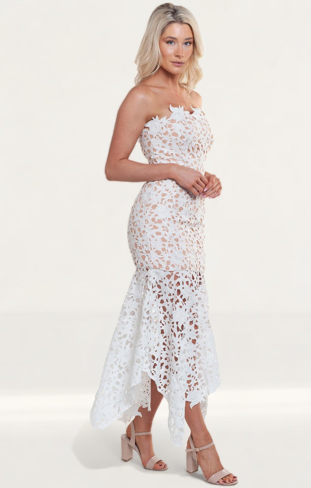 Jarlo White Lace Cutout Summer Bandeau Dress