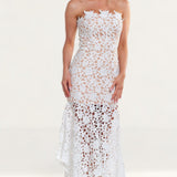 Jarlo White Lace Cutout Summer Bandeau Dress