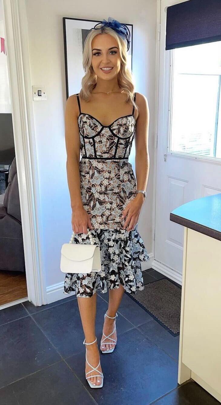 Jarlo All Over Lace Midi Dress With Ruffle Hem