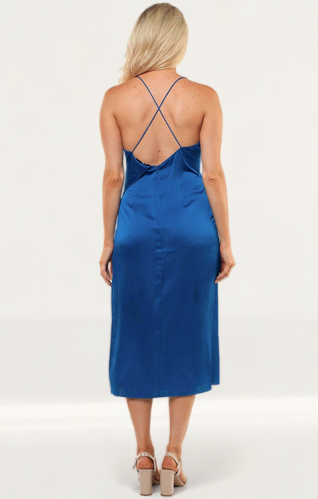 Jay Godfrey Cobalt Satin Slip Midi Dress