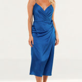 Jay Godfrey Cobalt Satin Slip Midi Dress